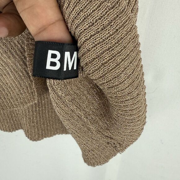 Women’s Ribbed Knit Top Shiny Metallic Stretch Scoop Neck Half Sleeve BM M - Picture 5 of 12